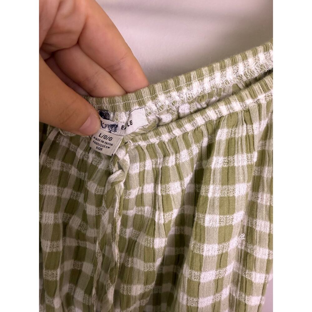 American Eagle Olive Green Gingham Off Shoulder Romper Elastic Waist Large - Picture 4 of 5